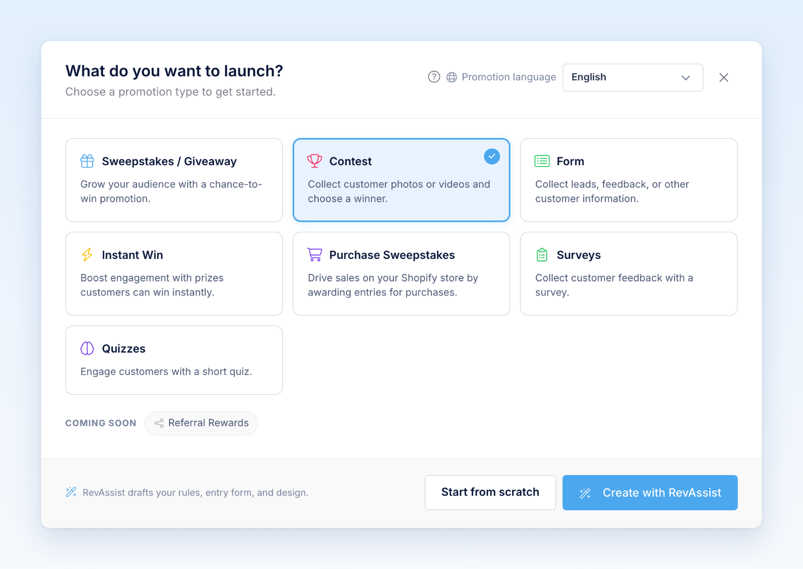 What do you want to launch? window with Contest selected