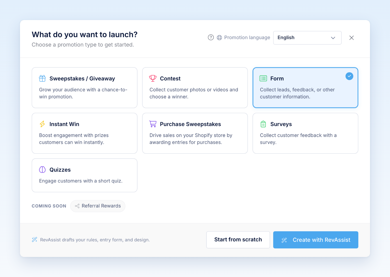 What do you want to launch? window with Form selected